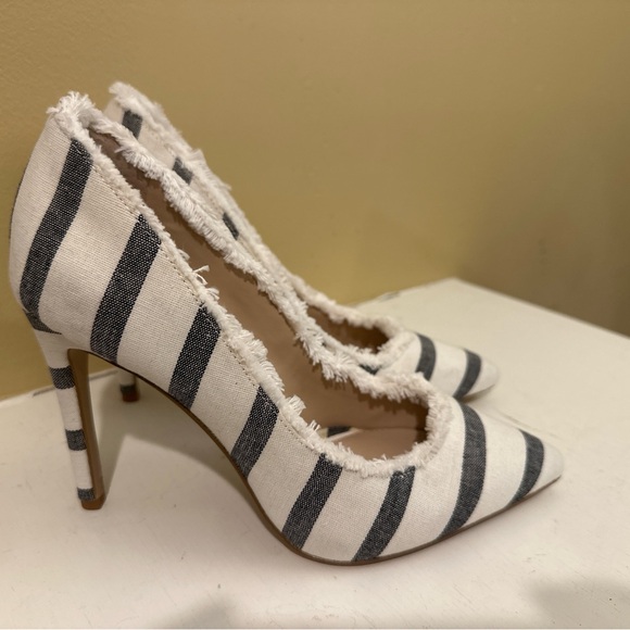 Gianni Bini Shoes - Gianni Bini Striped Frayed-Edge Pointed Toe Heels – New